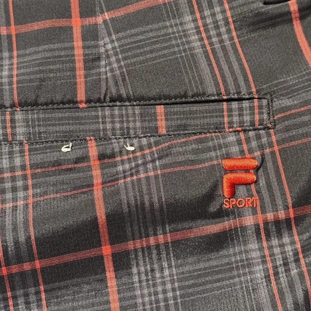Fila Sport Golf Mens 40 Plaid Golf Shorts Black Red Stretch Athletic Fit EUC